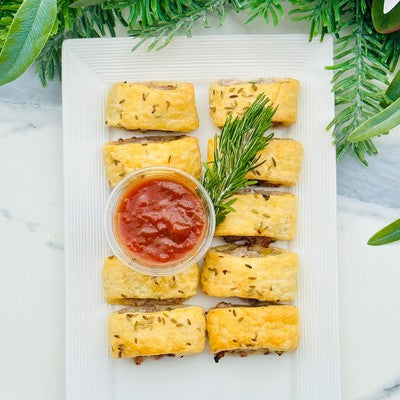 Cocktail Sausage Rolls with Pork, Caramelised Onion & Sage - Box of 12 - Rosalie Gourmet Market