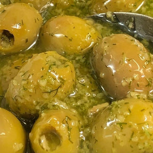 Dill & Garlic Green Olives (pitted in oil) - Rosalie Gourmet Market