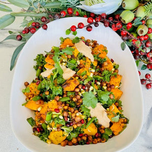 Christmas Roasted Pumpkin, Crunchy Chickpea & Greens Salad (V, GF)