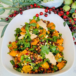 Christmas Roasted Pumpkin, Crunchy Chickpea & Greens Salad (V, GF)