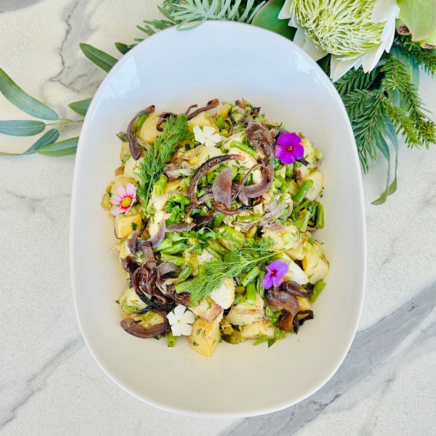 Christmas Potato Salad - Green Beans, Roasted Red Onion & Zesty Vinaigrette (V, GF, DF, Vegan, NF)