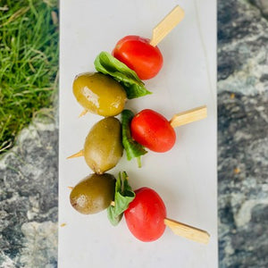 Cold Skewers - Green Olive, Tomato & Basil (V, GF, DF, Vegan) - Rosalie Gourmet Market