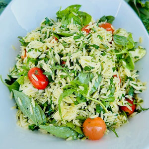 Orzo Pasta Salad with Bocconcini & Cherry Tomatoes (V) - Rosalie Gourmet Market