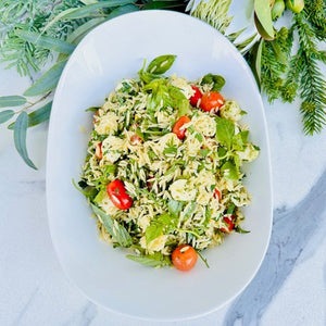 Orzo Pasta Salad with Bocconcini & Cherry Tomatoes (V) - Rosalie Gourmet Market