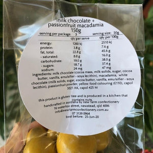 New Farm Confectionery - Milk Chocolate + Passionfruit Macadamia 150g - Rosalie Gourmet Market