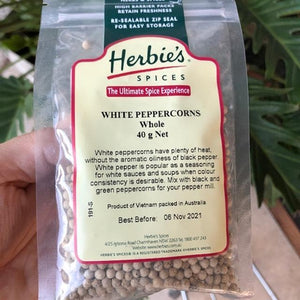 Herbies - Peppercorns White (Whole) 40g - Rosalie Gourmet Market