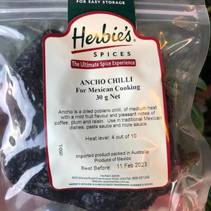 Herbies - Chilli Ancho Whole (for Mexican Cooking) 30g - Rosalie Gourmet Market